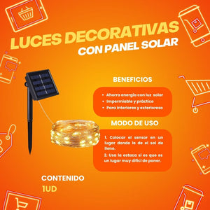 LUCES LED DECORATIVA CON PANEL SOLAR 25 M - DORADO