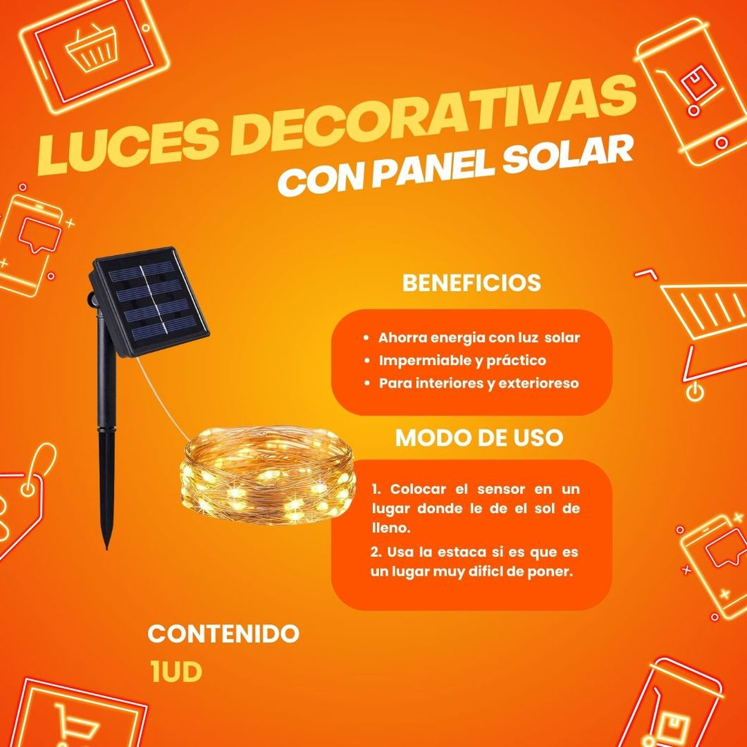 LUCES LED DECORATIVA CON PANEL SOLAR 25 M - DORADO