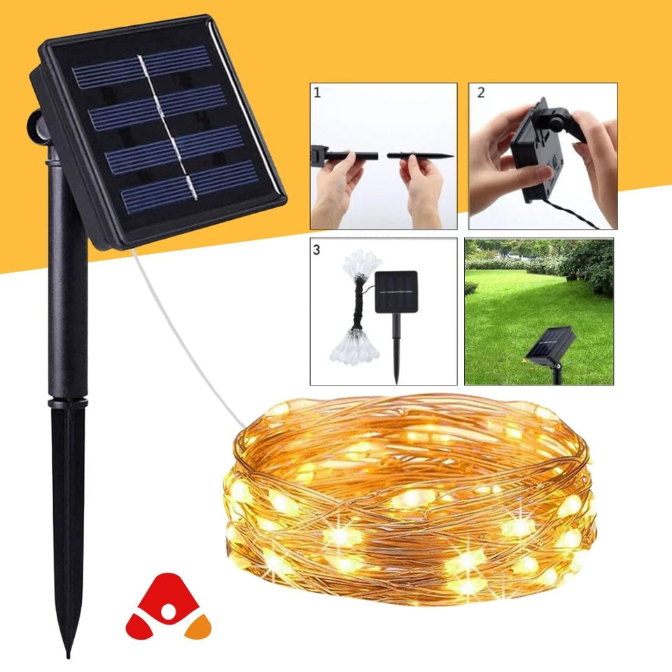 LUCES LED DECORATIVA CON PANEL SOLAR 25 M - DORADO