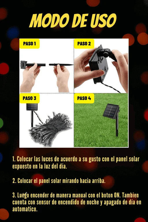 LUCES LED DECORATIVA CON PANEL SOLAR 25 M - DORADO
