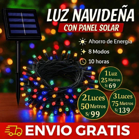 LUCES LED DECORATIVA CON PANEL SOLAR 25 M - DORADO