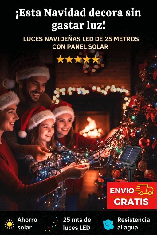 LUCES LED DECORATIVA CON PANEL SOLAR 25 M - DORADO